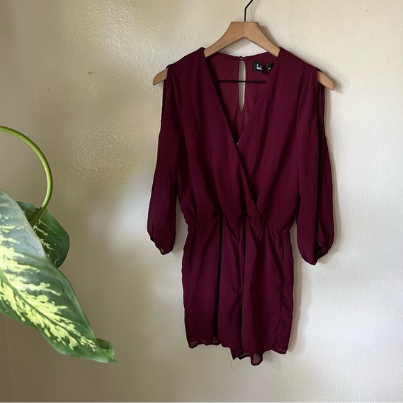 Lulus | Luck and Love Burgundy Three-Quarter Sleeve Romper - Picture 2 of 8